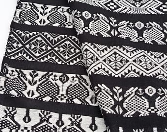 Guatemalan Handwoven Animal Motif Fabric by Yard - Traditional Black White Brocade Textile Upholstery Material