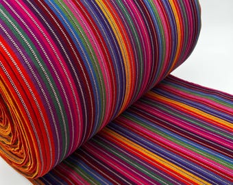 Guatemalan Handwoven Cotton Fabric by Yard - Traditional Motif Textile with Multicolor Stripes for Crafts