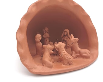 Handmade Terracotta Nativity Scene Guatemalan Folk Art Christmas Holiday Decor Unique Gift