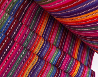 Guatemalan Handwoven Cotton Fabric by Yard - Traditional Motif Textile with Multicolor Stripes for Crafts