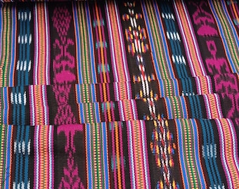 Guatemalan Handwoven Ikat Fabric by the Yard - Traditional Multicolor Motif Textile for Crafts & Home Decor