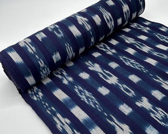 Guatemalan Handwoven Fabric by the yard - Traditional motif textile, Indigo Blue Ikat