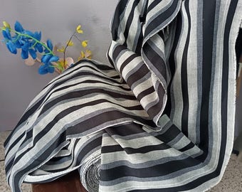 Handwoven Guatemalan Cotton Fabric – Black Stripe Textile for Crafts, Home Decor