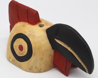 Folk Art White Rooster Máscara Decorativa - Guatemalan Art Home Decor ideal para colgar paredes - Máscara pintada de madera