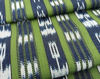 Guatemalan Handwoven Ikat Fabric by the Yard - Traditional Blue Green Motif Textile for Crafts & Sewing