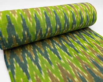 Guatemalan Handwoven Lime Ikat Fabric by Yard - Traditional Motif Textile Cotton Material