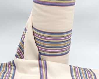 Guatemalan Handwoven Ecru Multicolor Striped Fabric by Yard - Traditional Motif Textile Cotton