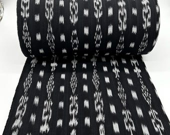 Guatemalan Handwoven Black Ikat Fabric by Yard - Traditional Motif Textile for Crafts & Home Decor