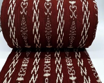 Guatemalan Handwoven Brown Ikat Fabric by Yard - Traditional Motif Textile Cotton Material