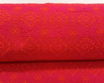 Guatemalan Handwoven Electric Crimson Brocade Fabric by Yard - Traditional Motif Textile for Crafts & Upholstery
