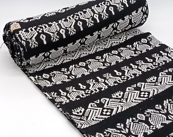 Guatemalan Handwoven Animal Motif Fabric by Yard - Traditional Black White Brocade Textile Upholstery Material