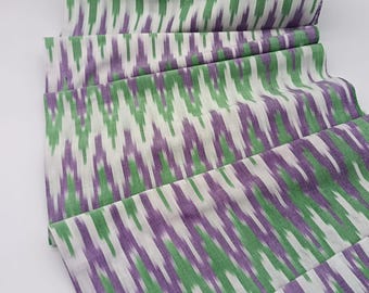 Guatemalan Handwoven Ikat Fabric by the Yard | Green Lavender Cotton Textile Traditional Artisan Motif