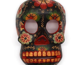 Handcrafted Guatemalan Catrina Wood Mask - Folk Art Skull Wall Decor for Halloween and Collectors
