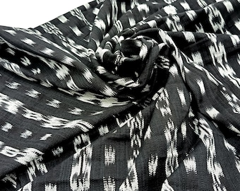 Guatemalan Handwoven Black Ikat Fabric by Yard - Traditional Motif Textile for Crafts & Home Decor