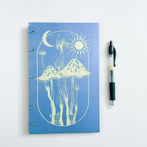 Mushroom Journal, Engraved Wood Notebook