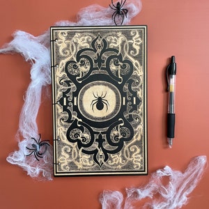 Vintage Spider Book, Engraved Wood Notebook