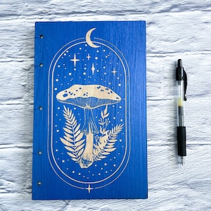 Mushroom Journal, Engraved Wood Notebook