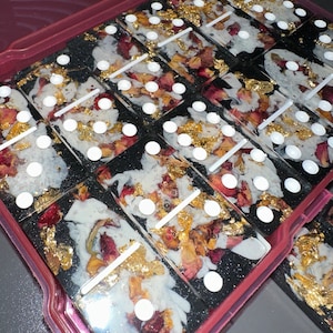 Rose Petal and Gold  Domino Set | Dominoes | Resin Dominoes | Custom Dominoes | Tile Games | Adult Games | 28 Piece Domino Set