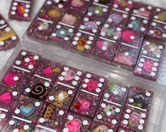 Handmade Candy Theme Resin Dominoes, Custom Resin Dominoes, Table Games, Tile Game, Dominoes, Custom Gift, Pink Dominoes, Gift Ideas, Game