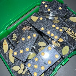 Black Floral Domino Set | Dominoes | Resin Dominoes | Custom Dominoes | Tile Games | Adult Games | 28 Piece Domino Set