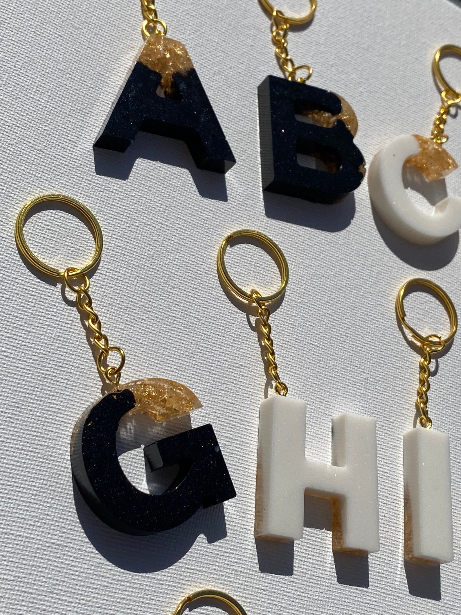 Black or White Initial Letter Keychains With Gold Leaf / Etsy