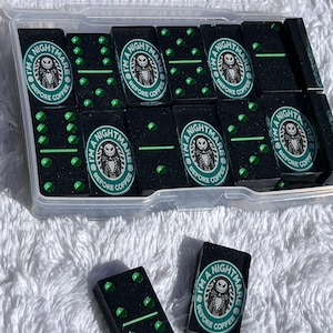 Nightmare Before Coffee Domino Set | Dominoes | Resin Dominoes | Custom Dominoes | Tile Games | Adult Games | 28 Piece Domino Set