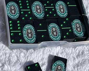 Nightmare Before Coffee Domino Set | Dominoes | Resin Dominoes | Custom Dominoes | Tile Games | Adult Games | 28 Piece Domino Set