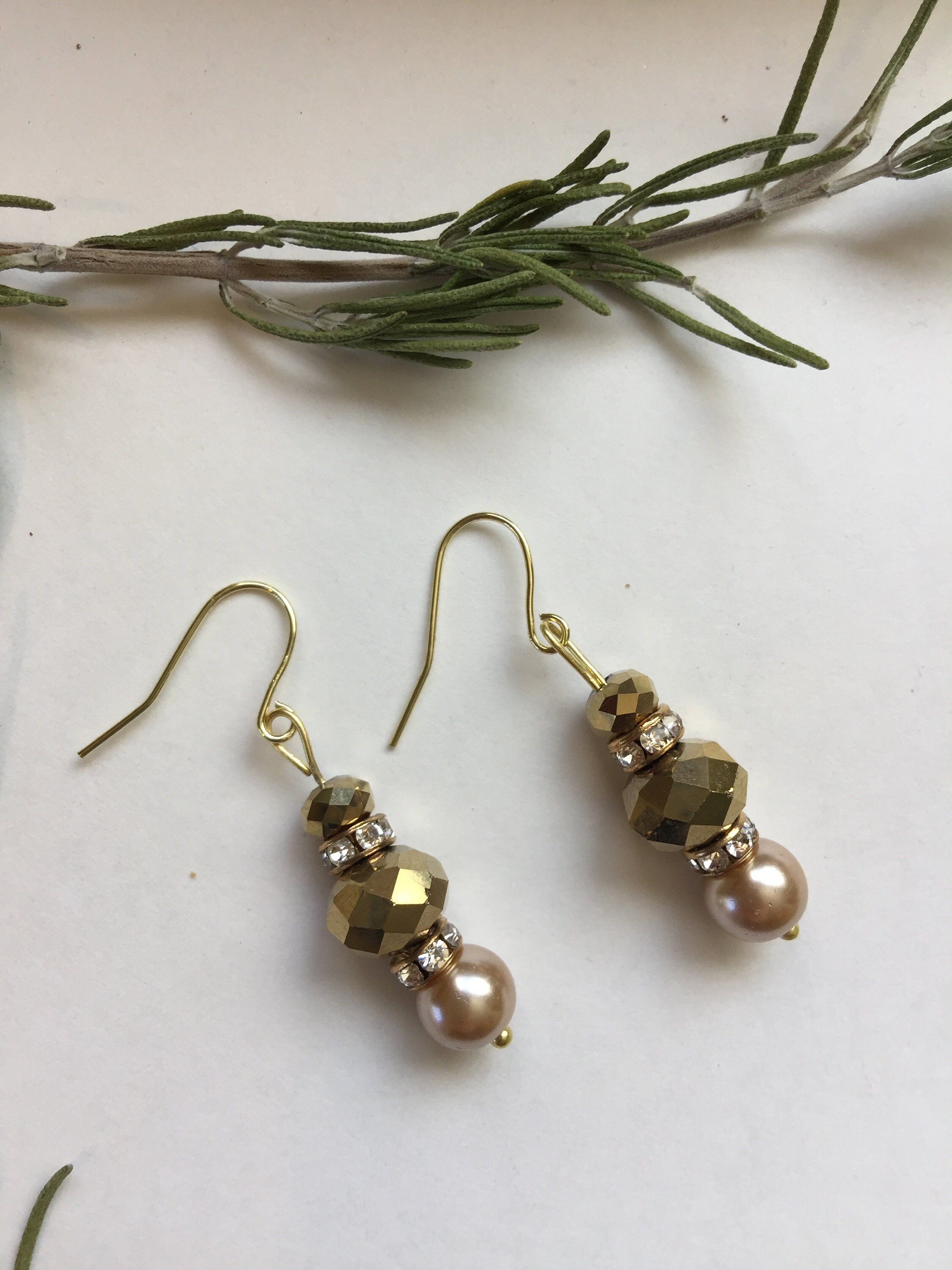 Dangle Earrings Gold Sparkly and Bronze Glass Faceted Beads Etsy UK