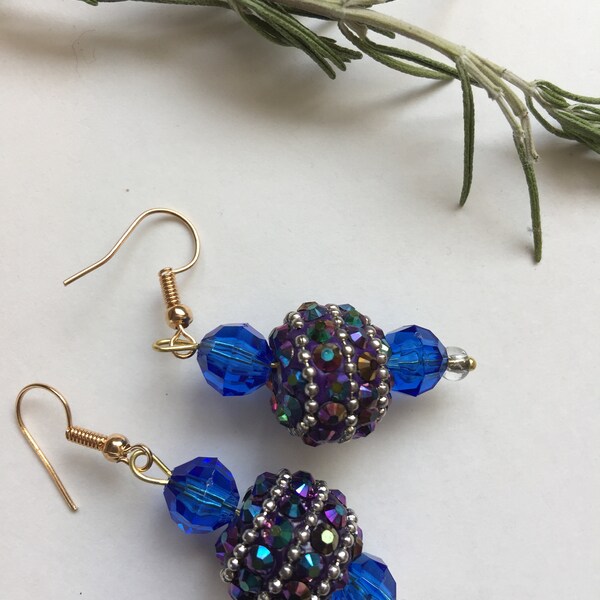 Dangle Earrings Bright Blue and Sparkly