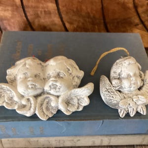 Cherub Angels shabby chippy distressed upcycled ceramic ornaments or decor  French Country