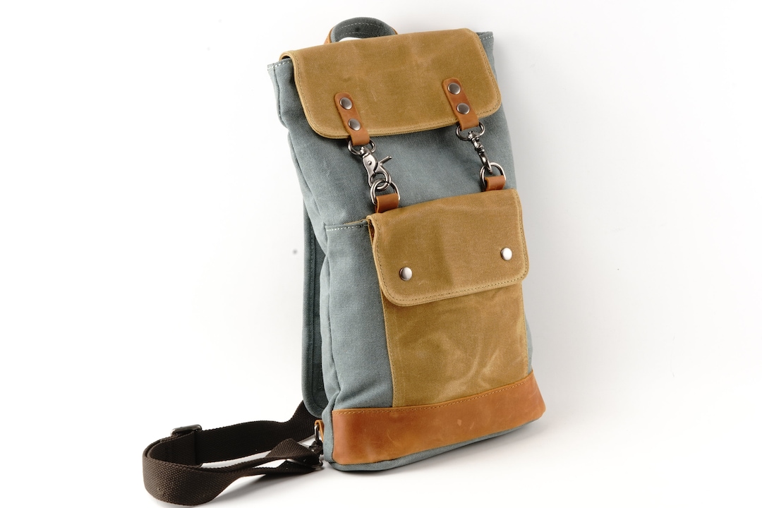 Waxed Canvas Sling Bag With Leather Panel Etsy