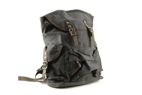 Leather-Trim Canvas Backpack