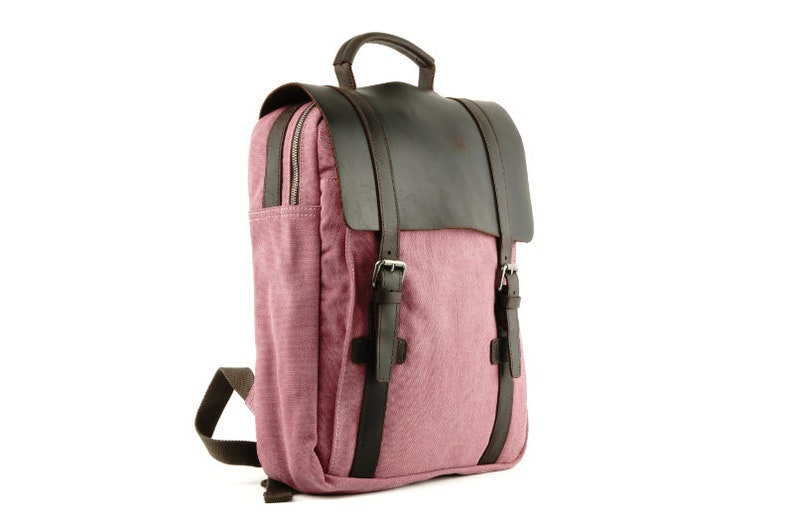 Medium Canvas Backpack with Smooth one-piece Leather Flap