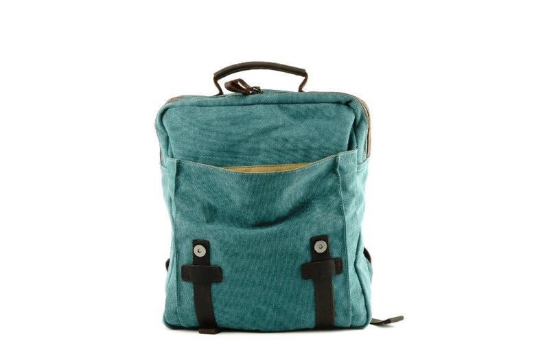 Medium Canvas Backpack with Smooth one-piece Leather Flap