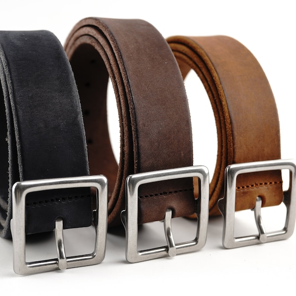 One-Piece Leather Belt, Soft Leather Texture, Suede Texture, Thick Cowhide with Stainless Steel Buckle