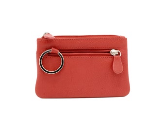 Small Leather Coin Pouch with Keyring