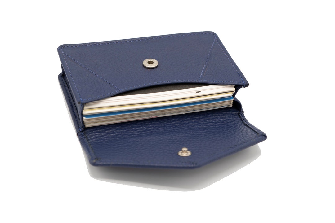 Leather Business Card Holder With Snap, Soft Calfskin Leather, Holds up ...