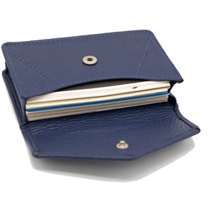 Leather Business Card Holder with Snap, Soft Calfskin Leather, Holds up to 50 cards