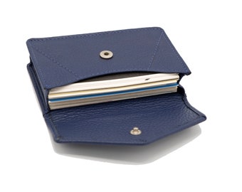 Leather Business Card Holder with Snap, Soft Calfskin Leather, Holds up to 50 cards