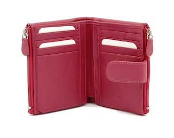 Women's Double Zipper Pouch Pebbled Leather Wallet