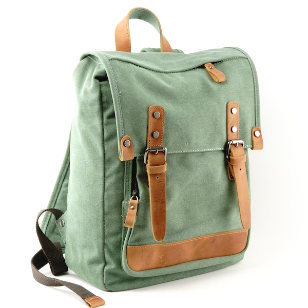 Chic Canvas and Leather Laptop Backpack