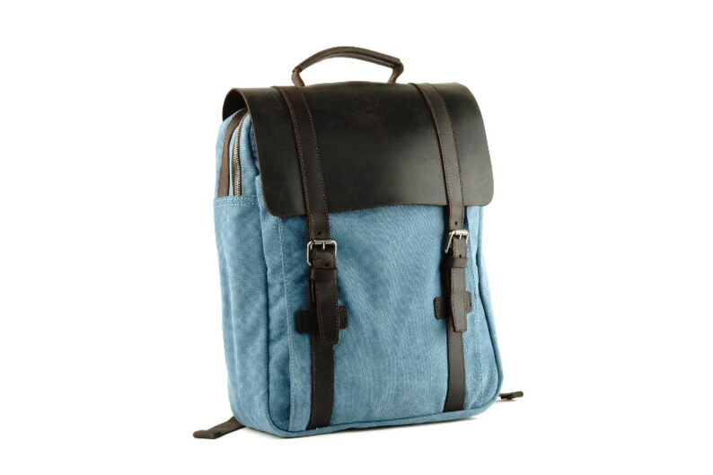 Medium Canvas Backpack with Smooth one-piece Leather Flap