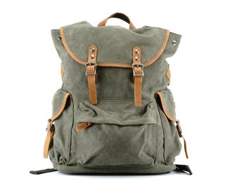 Big Tuna Fish Vintage Canvas Rucksack Backpack with Leather Straps Big Tuna Fish Vintage Canvas Rucksack Backpack with Leather Straps