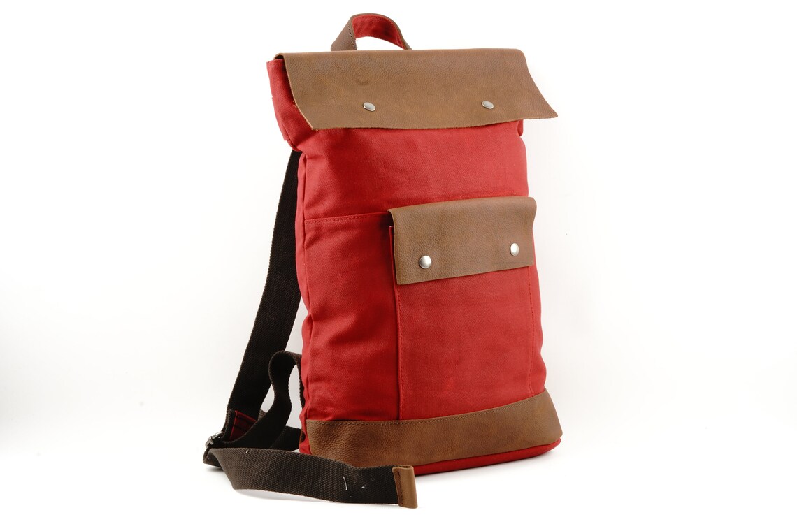 Waxed Canvas Backpack With Leather Trim 100 Waterproof Etsy