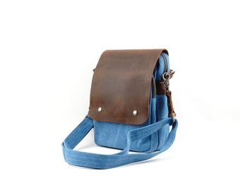 Small Canvas Messenger Bag with One-Piece Leather Cover