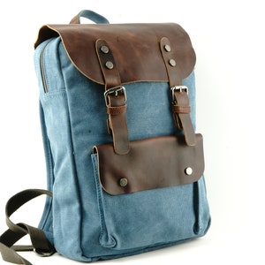 Small Canvas Leather Backpack with Two Exterior Pockets