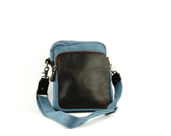 Small Canvas Crossbody Bag w/ Leather Panel