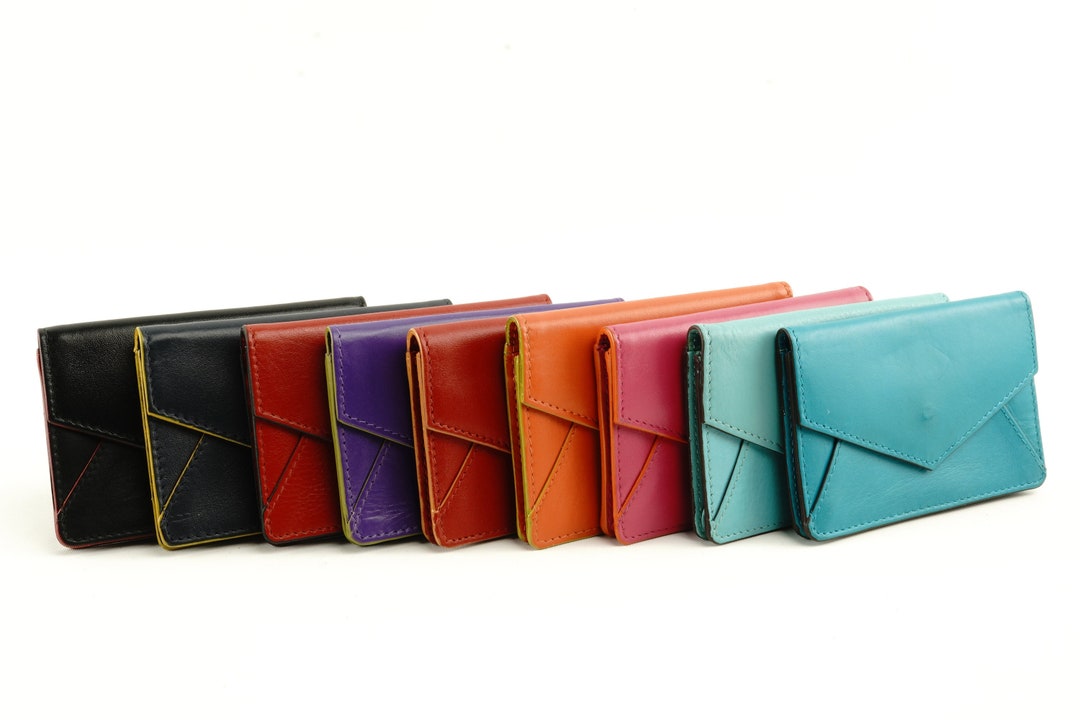 Leather Business Card Holder With Snap Smooth Italian Leather - Etsy