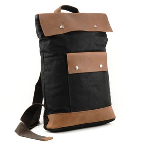 Waxed Canvas Backpack with Leather Trim and magnetic closing, 100% Waterproof