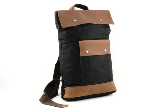 canvas backpack with leather trim Waxed Canvas Backpack With Leather Trim and Magnetic Closing, 100%  Waterproof